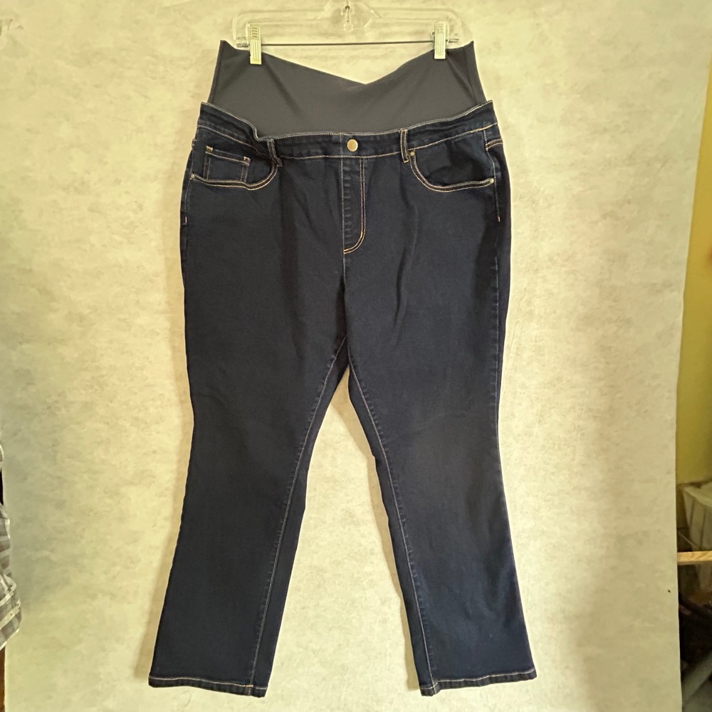 Studio Park Womens XL Maternity Jeans Dark Wash Over Belly Straight Leg Indigo